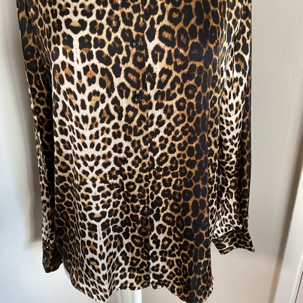 Calliope Leopard Print Satin Button Down Blouse Size XL Animal Print - Picture 6 of 10